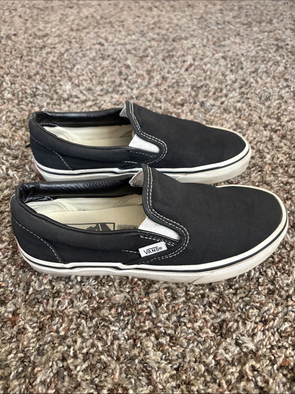 Vans Classic Black and White Slip-On Canvas Sneakers Shoes, Size 4.5 Athletic